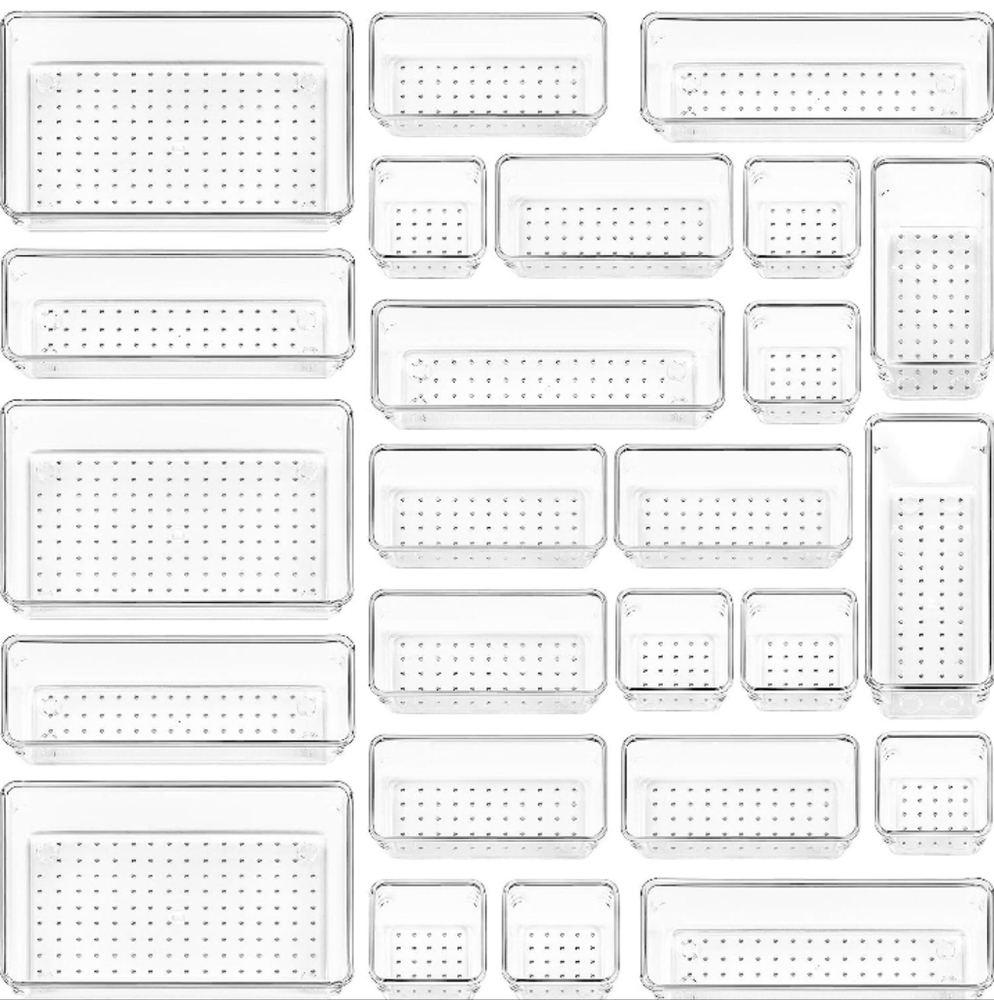25 PCS Clear Plastic Drawer Organizers Set